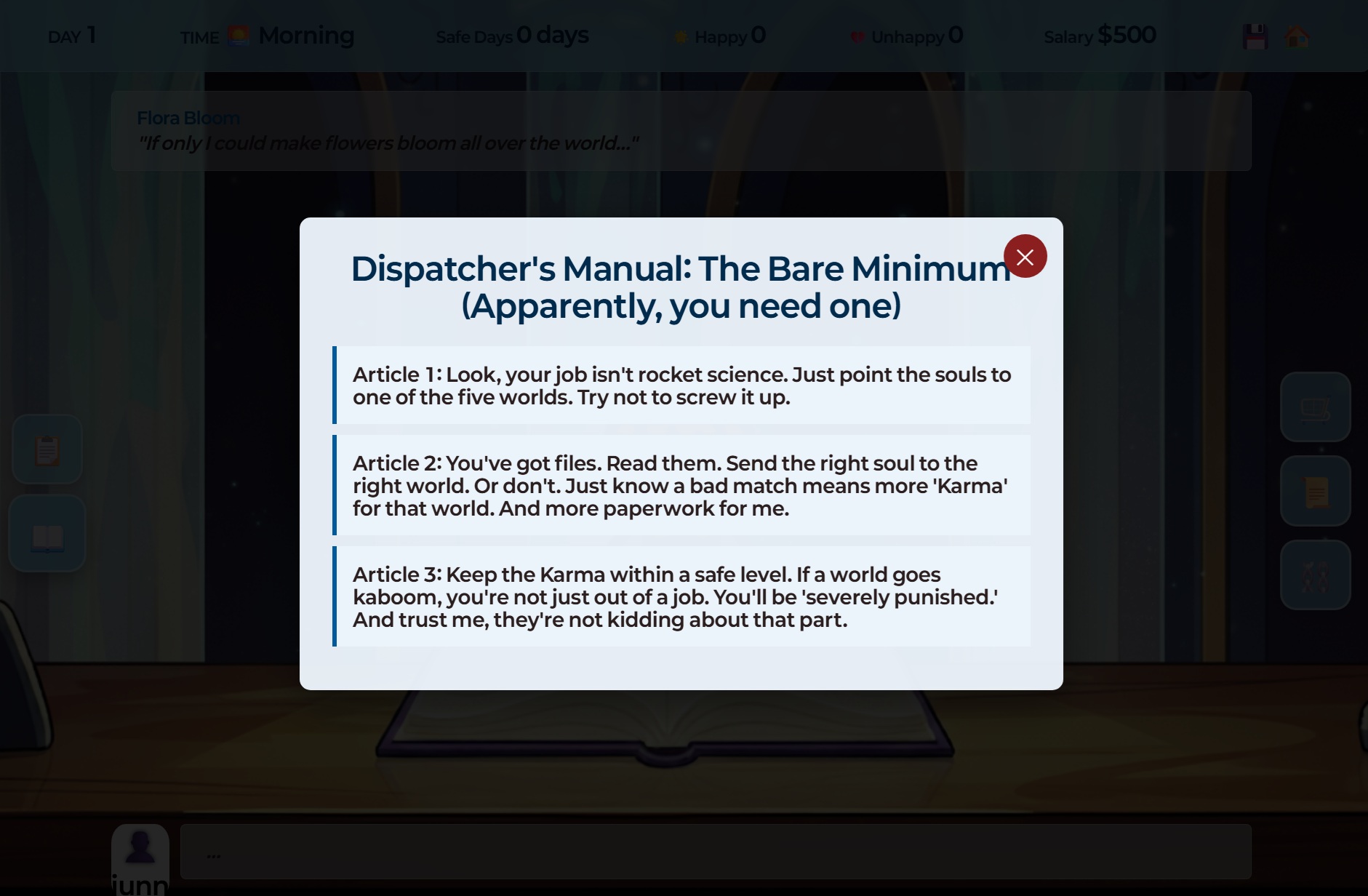 In-game Manual Screen